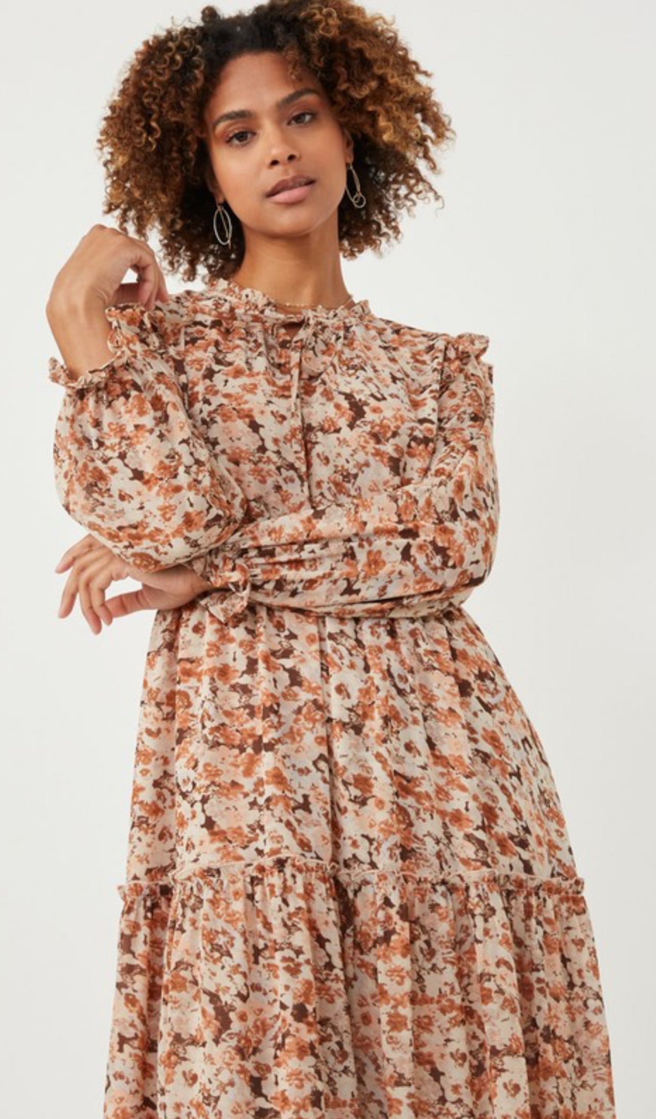 Floral Ruffle Neck Maxi Dress