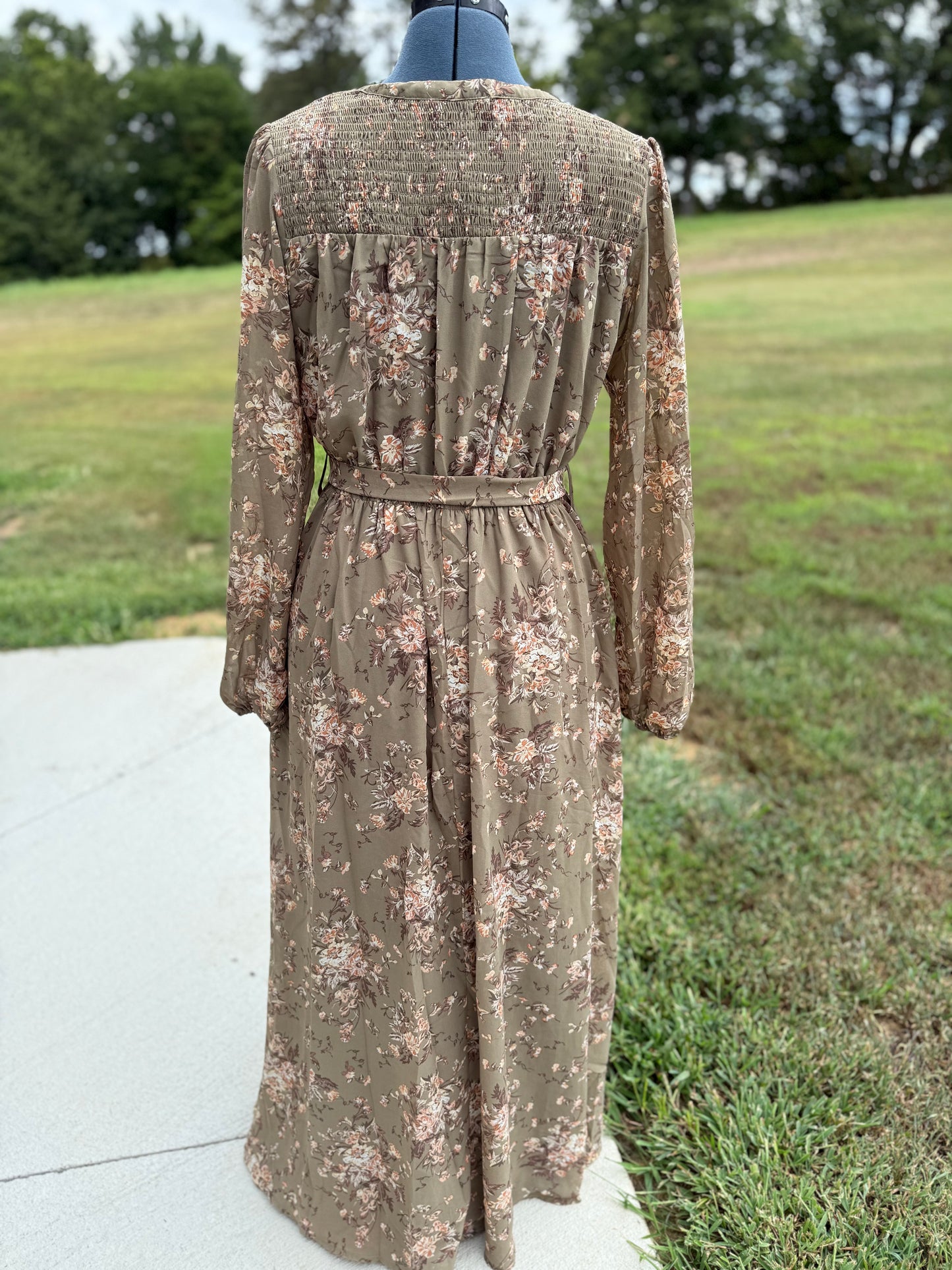 Dark Green Floral Maxi Dress