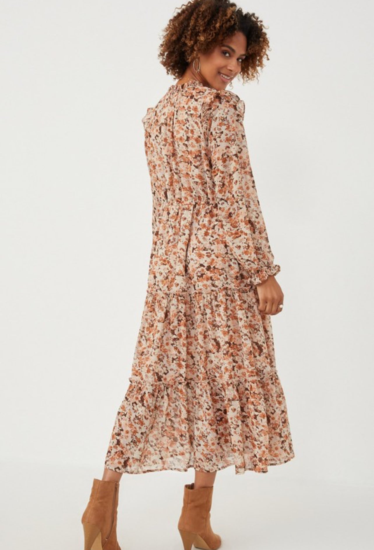 Floral Ruffle Neck Maxi Dress