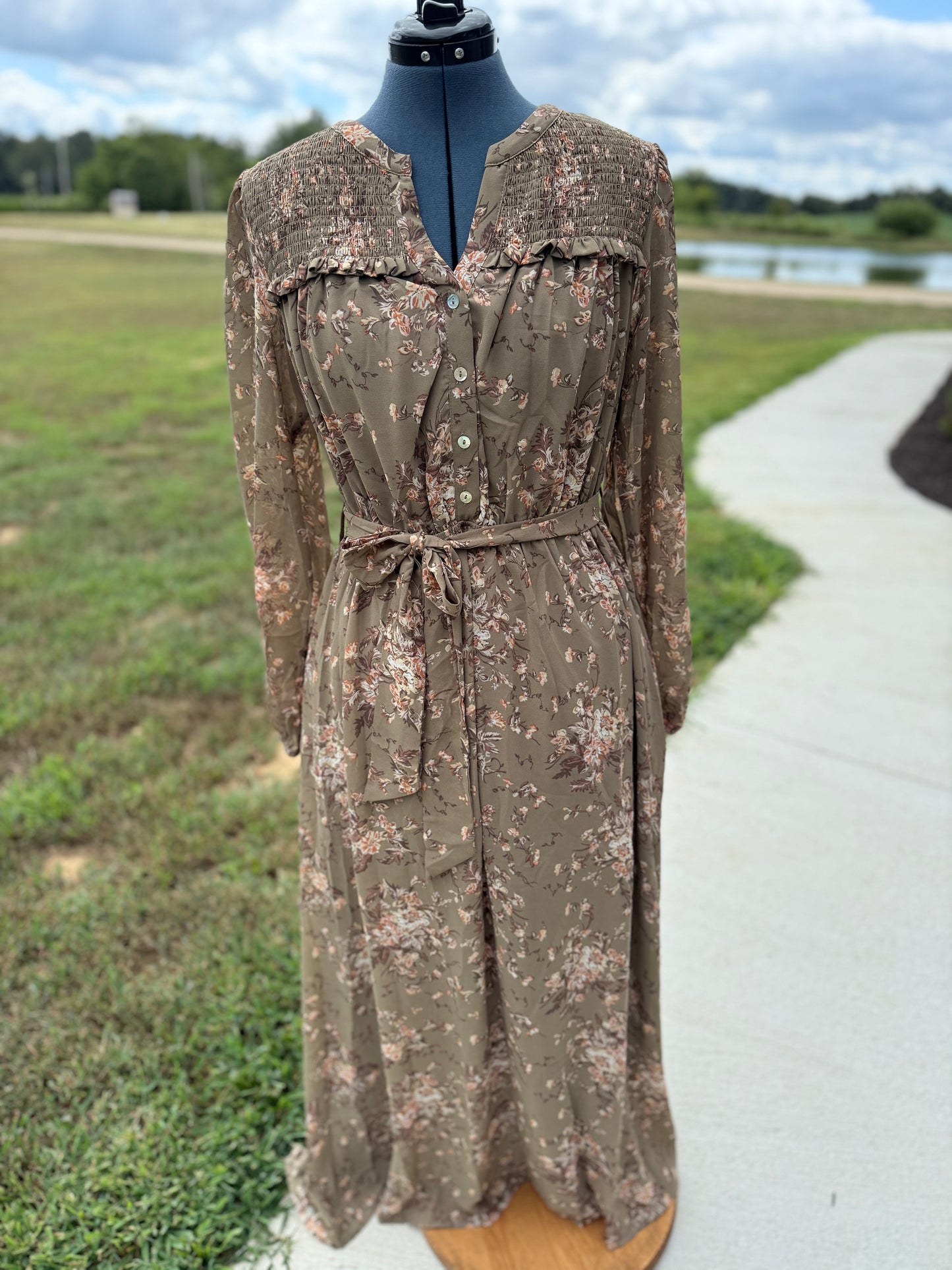 Dark Green Floral Maxi Dress