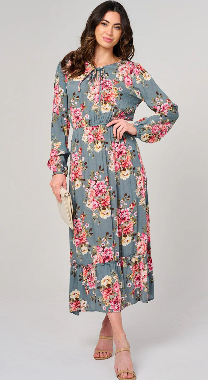 Elastic Waist Floral Maxi Dress