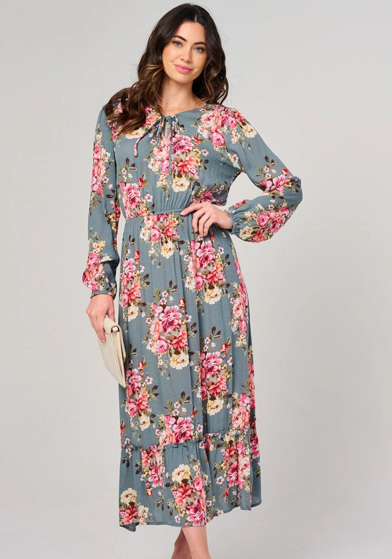 Elastic Waist Floral Maxi Dress